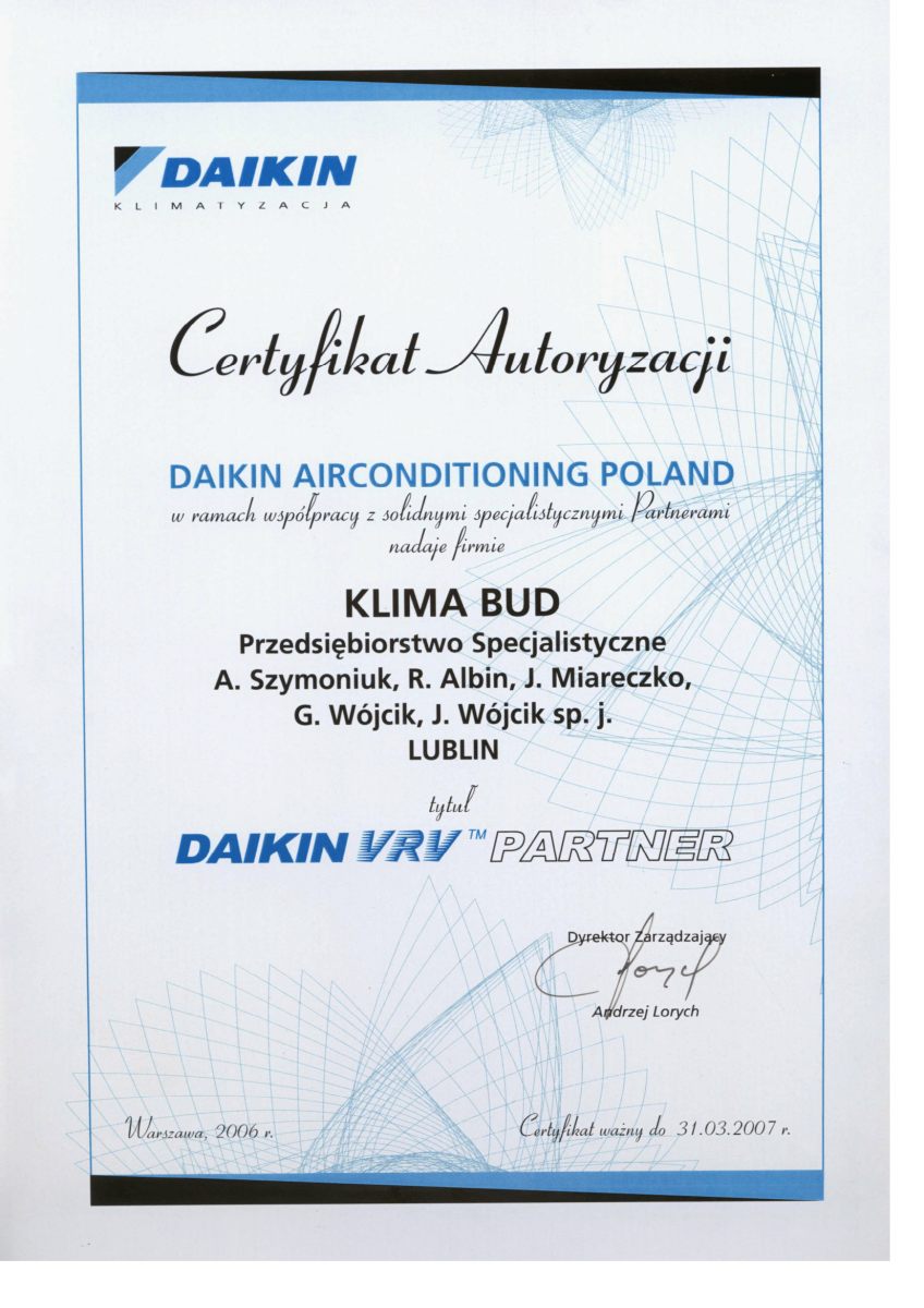 Autoryzacja Daikin VRV