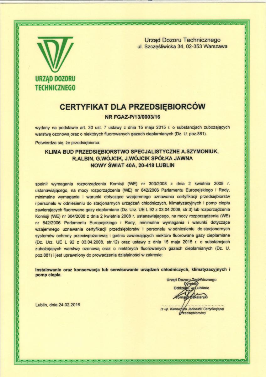 Certyfikat F-gazowy (FGAZ)