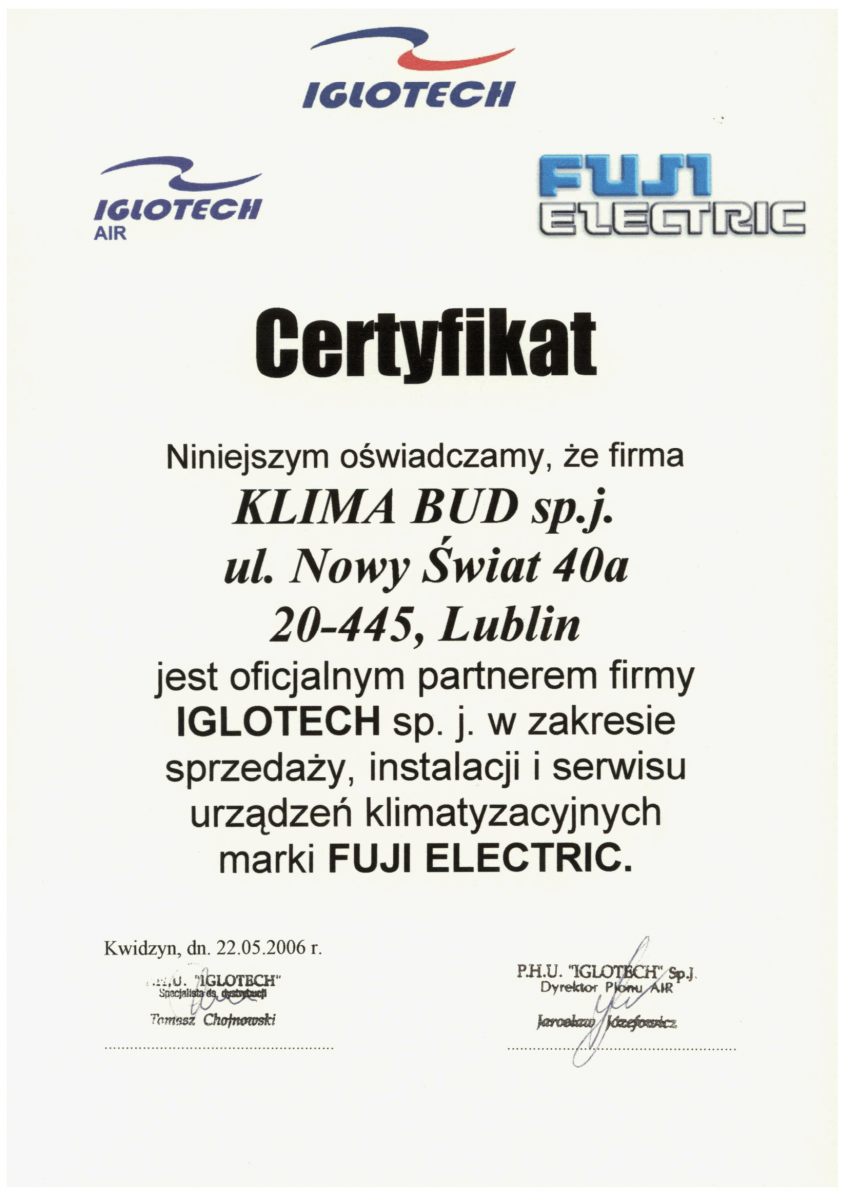 Certyfikat Fuji Electric