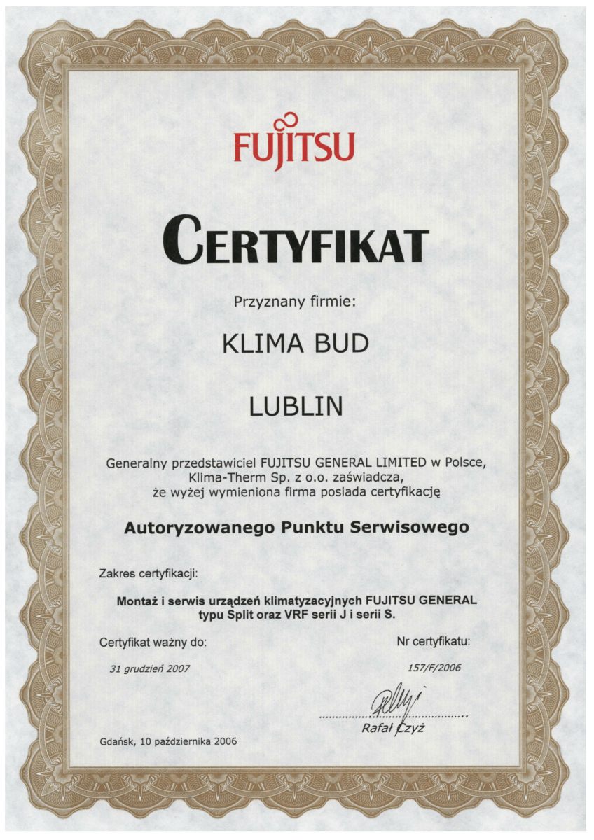 Certyfikat Fujitsu