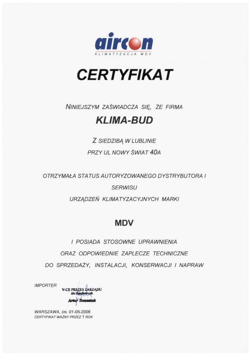 Certyfikat MDV